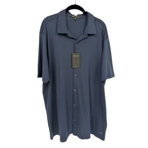 Robert Barakett Mens XXL Navy Blue Pima Cotton Short Sleeve Shirt NWT